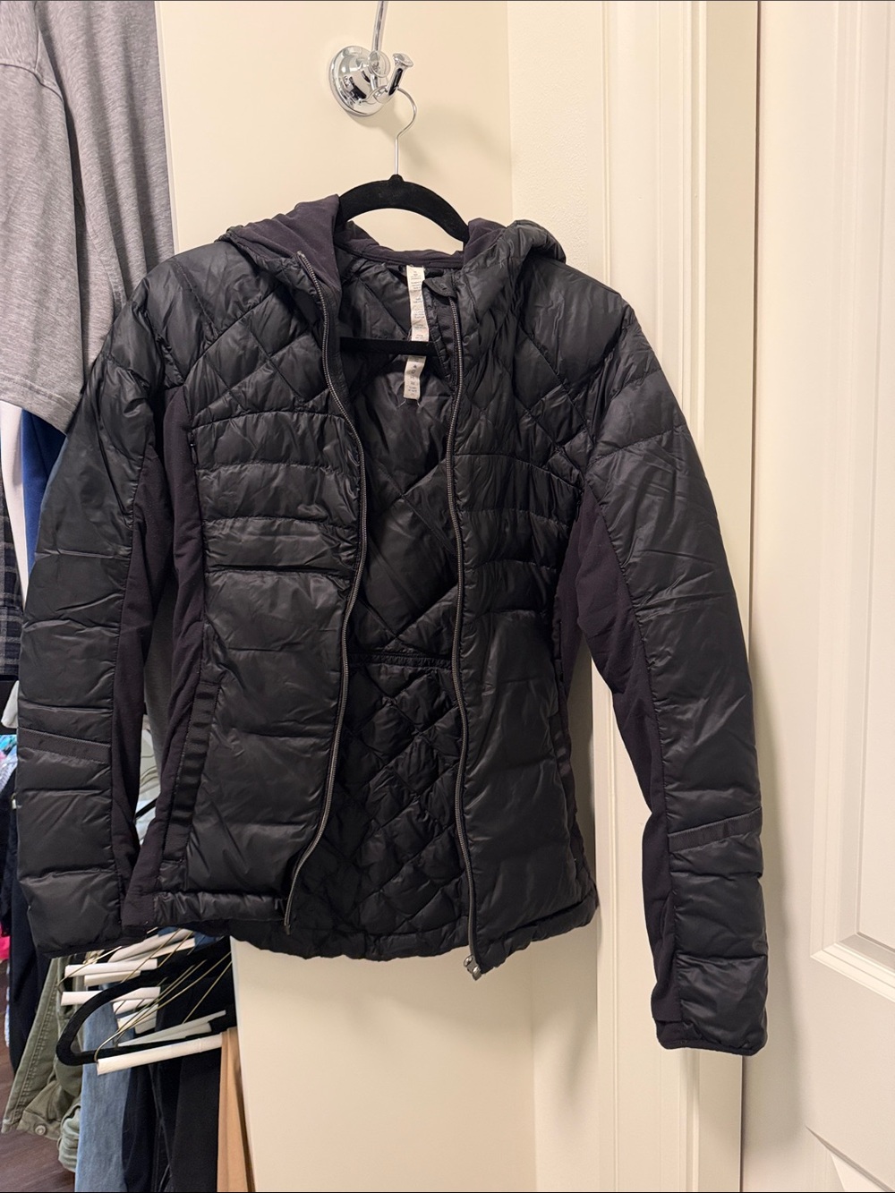 lululemon athletica Black Quilted Hooded Jacket